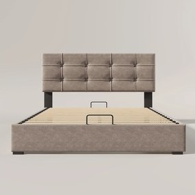 Łóżko ze schowkiem 140 x 200 cm - welur - szare + materac