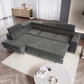 Masseno Narożnik VELISS z funkcją spania i pojemnikiem na pościel Narozniki L, Rozkładana sofa - Szary, CASTEL 93