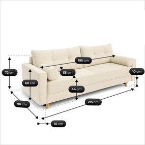 Sofa z Funkcją Spania LONAR Kremowa Boucle Japandi