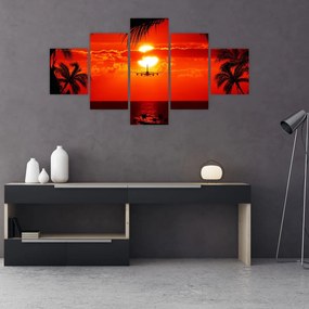 Obraz - zachód słońca z samolotem (125x70 cm)