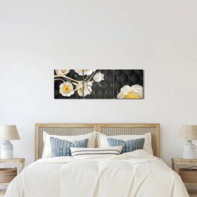 Obraz białych kwiatów róży (z zegarem) (90x30 cm)
