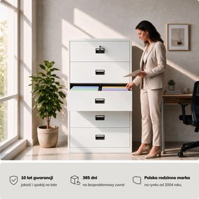 Szafa kartotekowa metalowa z 5 szufladami biała, 900x1620x600 mm: SARA XL V5