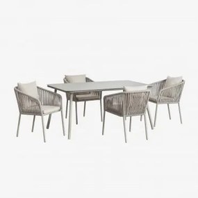 Zestaw Prostokątnego Stołu Arhiza Classic O Wymiarach 160x90 Cm I 4 Aluminiowych Krzeseł Ogrodowych. Awokado - Sklum