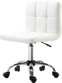 HOMCOM Krzesło Biurowe, Fotel Obrotowy, Skóra Ekologiczna, Konstrukcja ze Stali, 5 Kół, Wyściełane, Białe