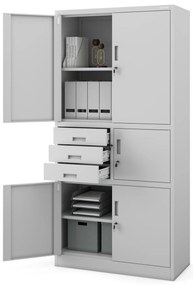 Biurowa szafa metalowa z sejfem na akta i dokumenty FILIP II, 900 x 1850 x 400 mm, szara
