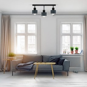 Antracytowo-czarna lampa sufitowa, trzypunktowy spot DAN50x7SC z drewn