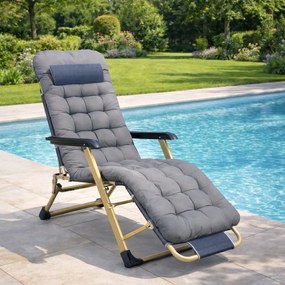 Leżak ogrodowy rozkładany Tossa DC01-GD-GR, poduszka szara, stelaż złoty