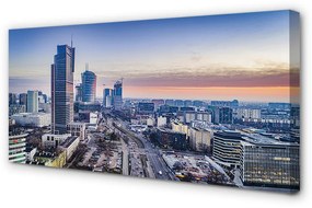 Obraz na płótnie Warszawa Panorama wieżowce wschód słońca