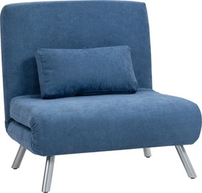 HOMCOM Fotel z funkcją łóżka, design 2-w-1, fotel do spania, łóżko dla gości, tapicerka materiałowa, z poduszką, Niebieski
