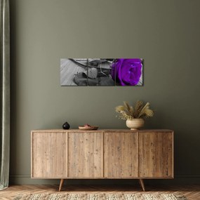 Obraz - Fioletowa róża z zieloną łodygą (z zegarem) (90x30 cm)