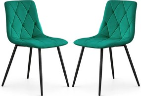 2x Welurowe krzesło tapicerowane pikowane Butelkowa Zieleń MILO Czarne nogi