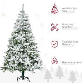HOMCOM Sztuczna Choinka z Efektem Śniegu, Ognioodporna, Konstrukcja na Zawiasach, Zielony/Biały | Aosom PL