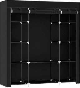 HOMCOM Szafa z włókniny Czarna Składana z 9 półkami i wieszakiem na ubrania 150x43x1625cm | Aosom PL