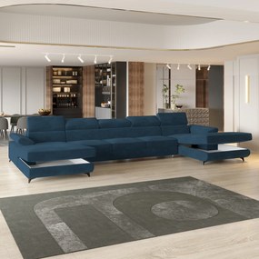Masseno Narożnik VIVENTE z funkcją spania i pojemnikiem na pościel Narozniki U, Rozkładana sofa - Niebieski, MONOLITH 77