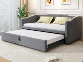 Rozkładana sofa z weluru 180x200 cm - z wsuwanym łóżkiem - stelaż lamelowy - ​​Szary​