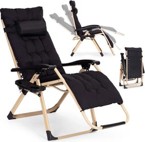 Regulowany leżak ogrodowy, składany, z poduszką Corsica 009, czarny/złoty