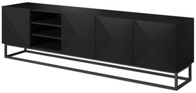 Szafka RTV Asha 200 cm ryflowana z wnęką i metalowym stelażem - czarny mat