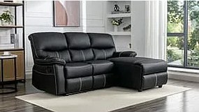 Kanapa narożna prawostronna z funkcją relax z czarnej ekoskóry - CANBY