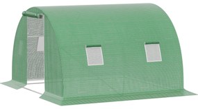 Outsunny Szklarnia Foliowa Duży Tunel Foliowy z 4 Oknami Ochrona przed Mrozem Stalowa Rama 3x3m Ciemnozielony | Aosom PL
