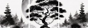 Obraz – Czarno-biały bonsai (z zegarem) (90x30 cm)