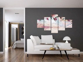 Obraz różowych kwiatów z różowym marmurem (125x70 cm)