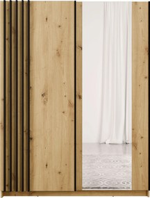 Szafa Przesuwna RANOR 150,6 cm z Lustrem Szafa Dwudrzwiowa, Czarny