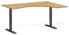 Ergonomiczne biurko z regulacją wysokości, 160x120 cm, 2 silniki, L/P, czarna podstawa, buk