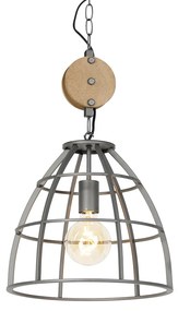 Industrialna lampa wisząca ciemnoszara z drewnem 34 cm - ArthurPrzemysłowy Oswietlenie wewnetrzne