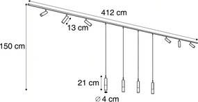 Nowoczesny system szynowy czarny z 6 reflektorami i 4 lampami wiszącymi 1-fazowy - Slimline Uzzy Loyce
