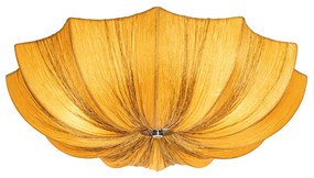 Designerska lampa sufitowa złota jedwab 52 cm 3-światła - PluDesignerski Oswietlenie wewnetrzne
