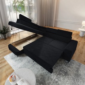 Masseno Narożnik ALVORO z funkcją spania i pojemnikiem na pościel Narozniki L, Rozkładana sofa - Czarny, QUELLE 100