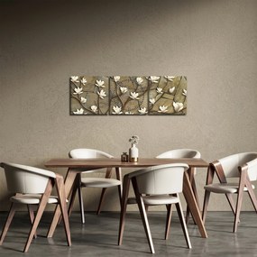 Obraz - Białe magnolie na murze kamiennym (z zegarem) (90x30 cm)