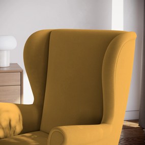 Elegancki uszak LENTIO ekskluzywny i wygodny fotel do stylowego salonu, odcień żółtego