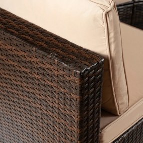 Zestaw Mebli Ogrodowych CALIENTE Modułowy Sofa 2x Fotel Stolik Tarasowy Brązowy/Beżowy Technorattan Nowoczesny