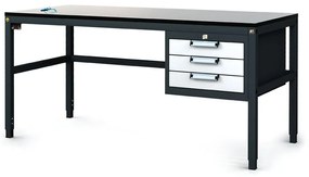 Alfa 3 Antystatyczny stół warsztatowy ESD, 3 skrzynki szufladowe na narzędzia, 1600 x 800 x 745-985 mm