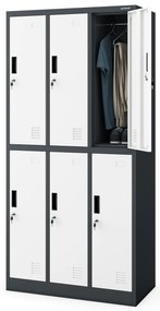 Szafka socjalna ubraniowa BHP antracytowo-biała 6-drzwiowa: IGOR, 900 x 1850 x 450 mm