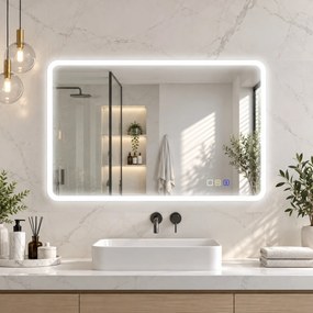 HOMCOM Lustro łazienkowe LED Bluetooth 70x90 cm podświetlane antypara głośnik 3 kolory światła dotykowe ścienne prostokątne | Aosom PL
