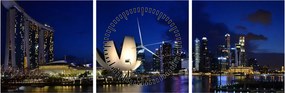 Obraz Singapuru nocą (z zegarem) (90x30 cm)