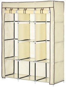 HOMCOM Szafa z tkaniny, rozwiązanie do przechowywania, 8 półek, 2 drążki na ubrania, kremowa