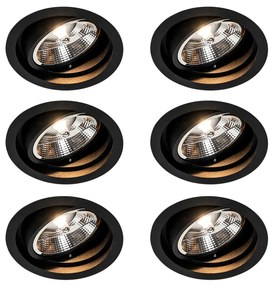 Zestaw 6 Nowoczesna oprawa wpuszczana okrągła czarna regulowana - Chuck 111