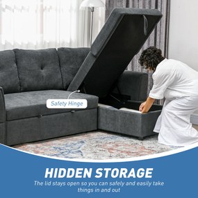 HOMCOM Sofa trzyosobowa z funkcją spania, sofa z chaiselongiem, tapicerowana sofa, ciemnoszara