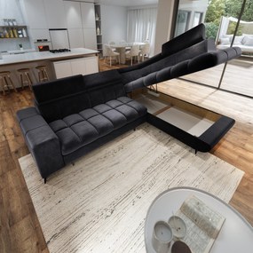 Masseno Narożnik MORIVA z funkcją spania i pojemnikiem na pościel Narozniki L, Rozkładana sofa - Czarny, MONOLITH 95