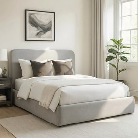 Łóżko Tapicerowane 180x200 cm ze Stelażem i Pojemnikiem Dwuosobowe BRISTOL Szare Welurowe