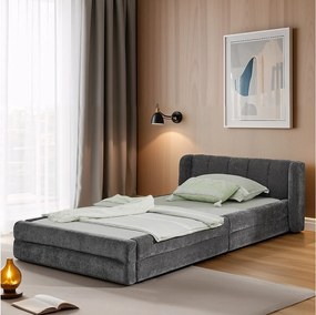 Łóżko pojedyncze 90×200 cm w miękkiej tkaninie szenilowej, wygodny zagłówek, idealne do pokoju dziecięcego – Ciemnoszary