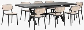 Zestaw Stołu Prostokątnego 180-240x90 Cm Rozkładanego Z Aluminium Karena Oraz 8 Sztaplowanych Krzeseł Jadalnianych Z Polipropyle Grafitowa Szarość -