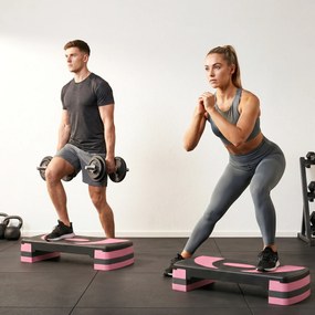 HOMCOM Stepper Aerobiczny, Regulowany, 80 x 31 x 10/15/20 cm, do 150 kg, Czarny/Różowy/Szary