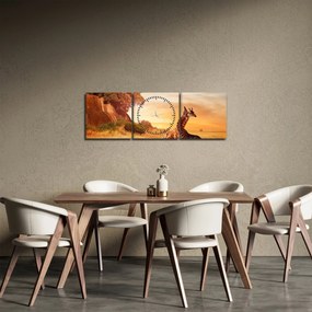 Obraz - Żyrafy w Afryce (z zegarem) (90x30 cm)