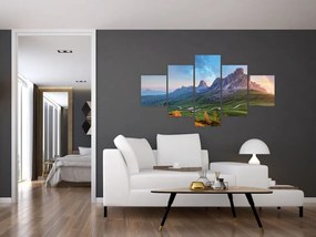 Obraz tęczy nad skałami (125x70 cm)