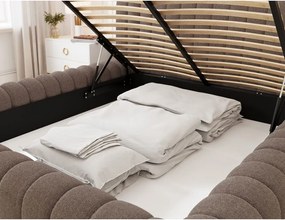 Brązowe tapicerowane łóżko dwuosobowe ze schowkiem ze stelażem 160x200 cm Carilla – ELTAP