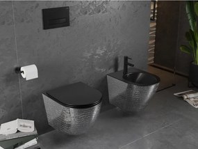 Mexen Lena miska wc Rimless z deską wolnoopadającą slim, duroplast, czarna mat/srebrna wzór łuski - 30224072
